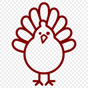A simple line drawing of a turkey, illustrating its full body in a straightforward animal depiction.