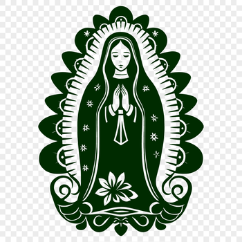 Ornate illustration of the Virgin Mary in a classic religious style.