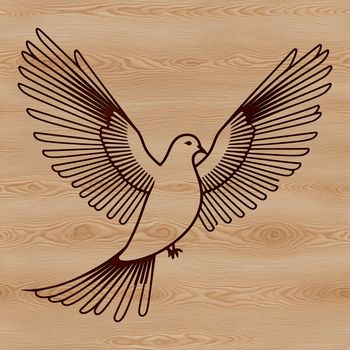 A graphic illustration of a dove in flight, suitable for various design applications.