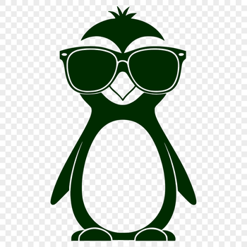 A simple illustration of a penguin wearing sunglasses, depicted in vector art style.