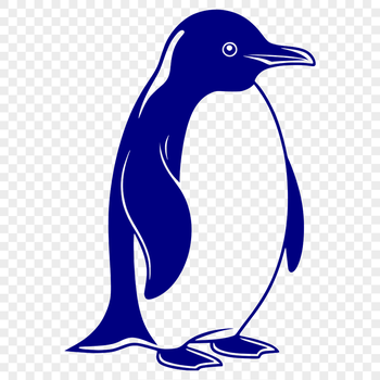 A stylized illustration of an adult penguin standing on land.