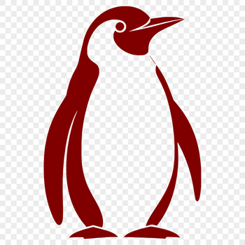 A simple illustration of a black and white penguin in mid-waddle stance.