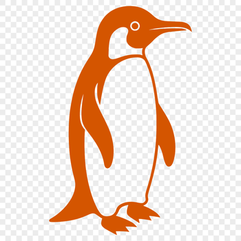 A black and white illustration of a penguin in a simple outline style.