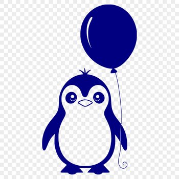 A small black and white penguin standing on the ice with its flippers raised.