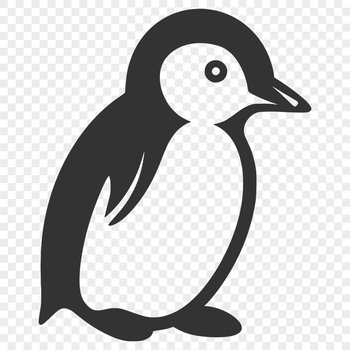 A simple line drawing of a penguin standing upright, showcasing its full body with distinctive feathers and beak.