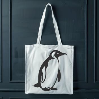 A black and white illustration of a full body penguin standing on the ice.