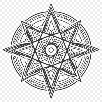 A detailed illustration of a witch's spellbook with intricate symbols and a pentagram.