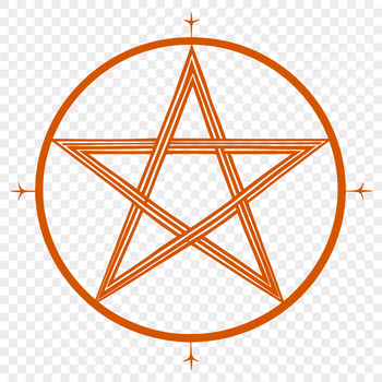 A mystical symbol featuring a five-pointed star surrounded by intricate details, set against a dark background.