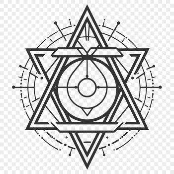 A vector illustration of a pentagram surrounded by mystical symbols and occult elements.