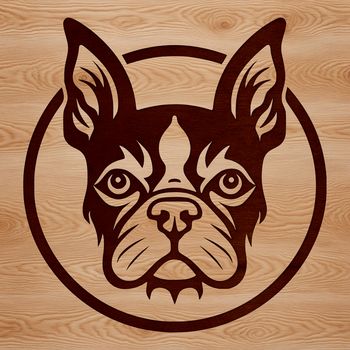 A detailed vector illustration of a small dog's head with distinctive facial features.