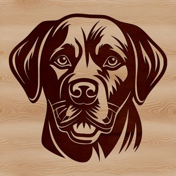 A portrait illustration of a friendly Labrador Retriever's head with detailed facial features.