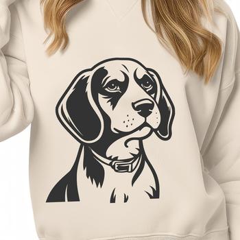 A Beagle's head with its distinctive facial features and floppy ears.