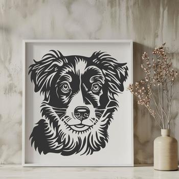 A digital illustration of an Australian Shepherd dog's head, suitable for vector design and cutting machine projects.