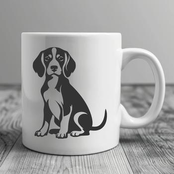 A full-body illustration of a sitting Beagle with its fur depicted in detail.