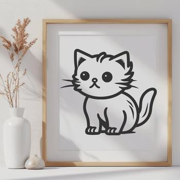 A full-body illustration of a domesticated feline sitting in a relaxed position.