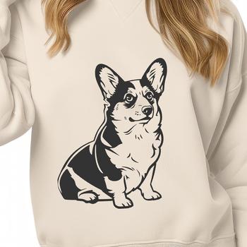 Close-up illustration of a seated Welsh Corgi dog from side view.
