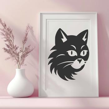 A detailed illustration of a cat's head, suitable for vector art projects.