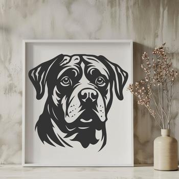 Detailed digital drawing of a Rottweiler breed dog, optimized for cutting machine and vector graphics use.