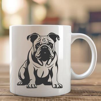 An outline vector graphic representation of a bulldog animal in a seated position.