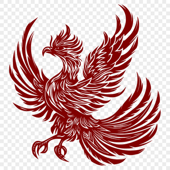 A stylized illustration of a mythical phoenix, depicted in full-body pose.