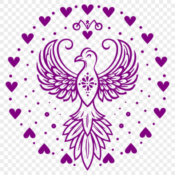 Vector illustration of a mythical phoenix with full body design featuring love hearts.