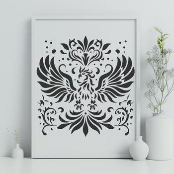 An ornate vector design featuring a majestic phoenix as its central element.