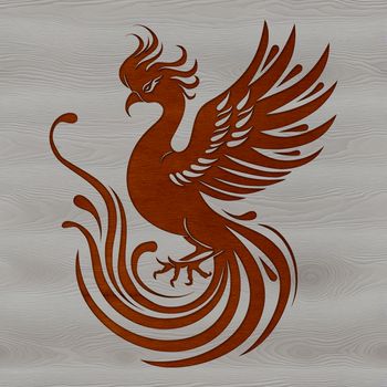 A stylized illustration of a mythical phoenix in mid-flight, created as a vector graphic.