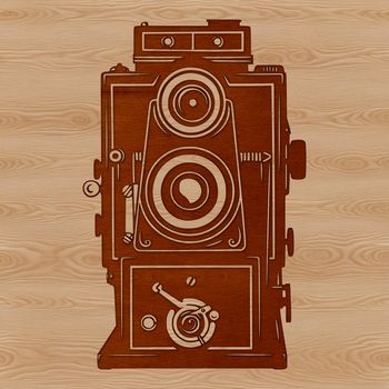 A sleek camera icon with metallic textures and futuristic design elements.