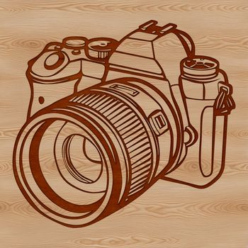 A simple line art illustration of a camera, suitable for digital cutouts or vector graphics.