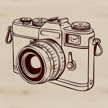 A digital camera icon with a sleek design, suitable for use in graphics and layouts.