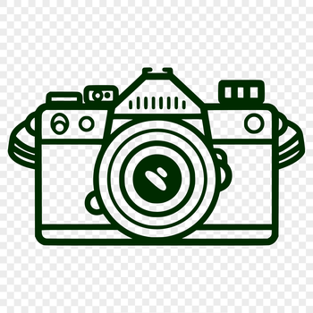 A simple line drawing illustration of a camera with clean lines and minimal details.