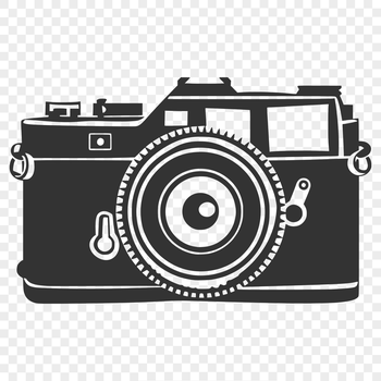 A digital camera icon made from clean lines and shapes in vector format.
