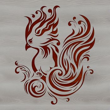A detailed illustration of a mythical phoenix with ornate feathers and flames.