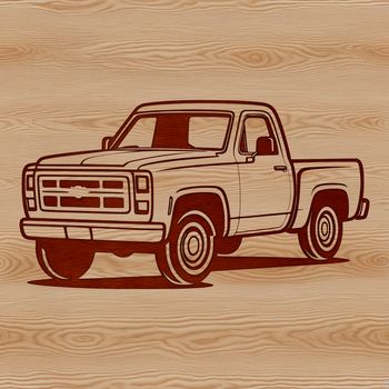 Illustrative vector design of a pickup truck, suitable for digital cutting machines or laser cutters.