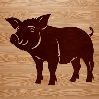 A pig standing in a green field, illustrated as a vector graphic.