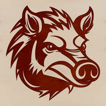 A detailed illustration of a pig's head with distinctive features.