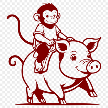 Monkey and pig hybrid animal illustration in vector format.