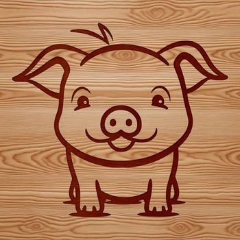 A simple line drawing of a standing pig with cute facial features, suitable for farm-themed designs.