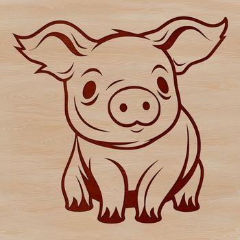 A sitting pig with a calm expression.