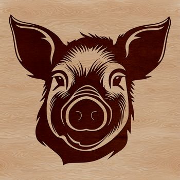 A cartoon pig's head with rounded features.