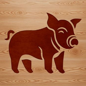 A standing farm animal, depicted as a piglet in simple vector lines.