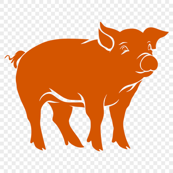A full-body illustration of a pig standing in a field.