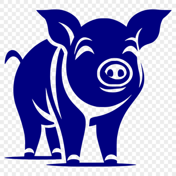 A standing farm animal with curly tail and bristled coat.