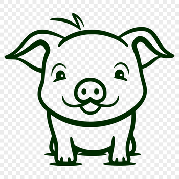 A simple line drawing of a standing pig with a rounded body and short legs, suitable for use as clip art in various designs.