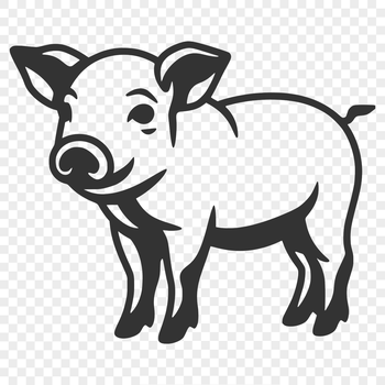 A cartoon-style pig standing upright on four legs, depicted in a simple outline.