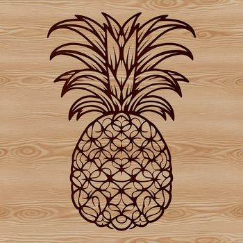 A vector graphic representation of a ripe pineapple with leaves.