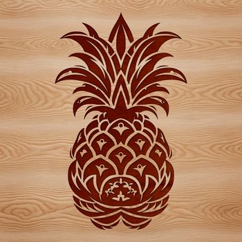 A stylized illustration of a pineapple fruit with ornate details.