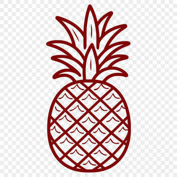 A simple line drawing of a pineapple fruit with leaves.