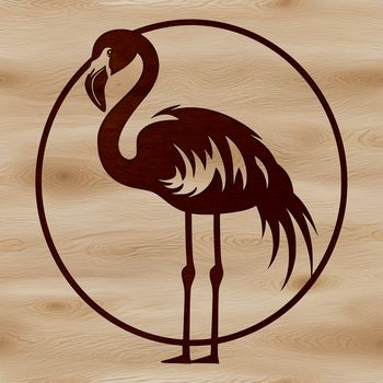 A digital illustration of a flamingo standing in shallow water.
