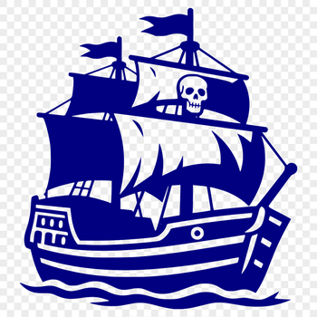 A cartoon pirate standing on the deck of a ship, wearing a bandana and holding a sword.